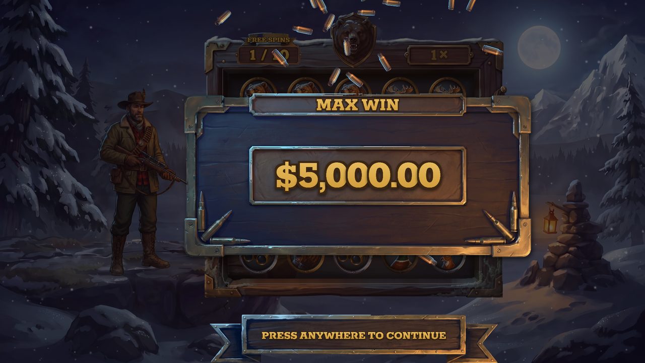 Max win plaque showing 5,000 dollars at a 1 dollar bet